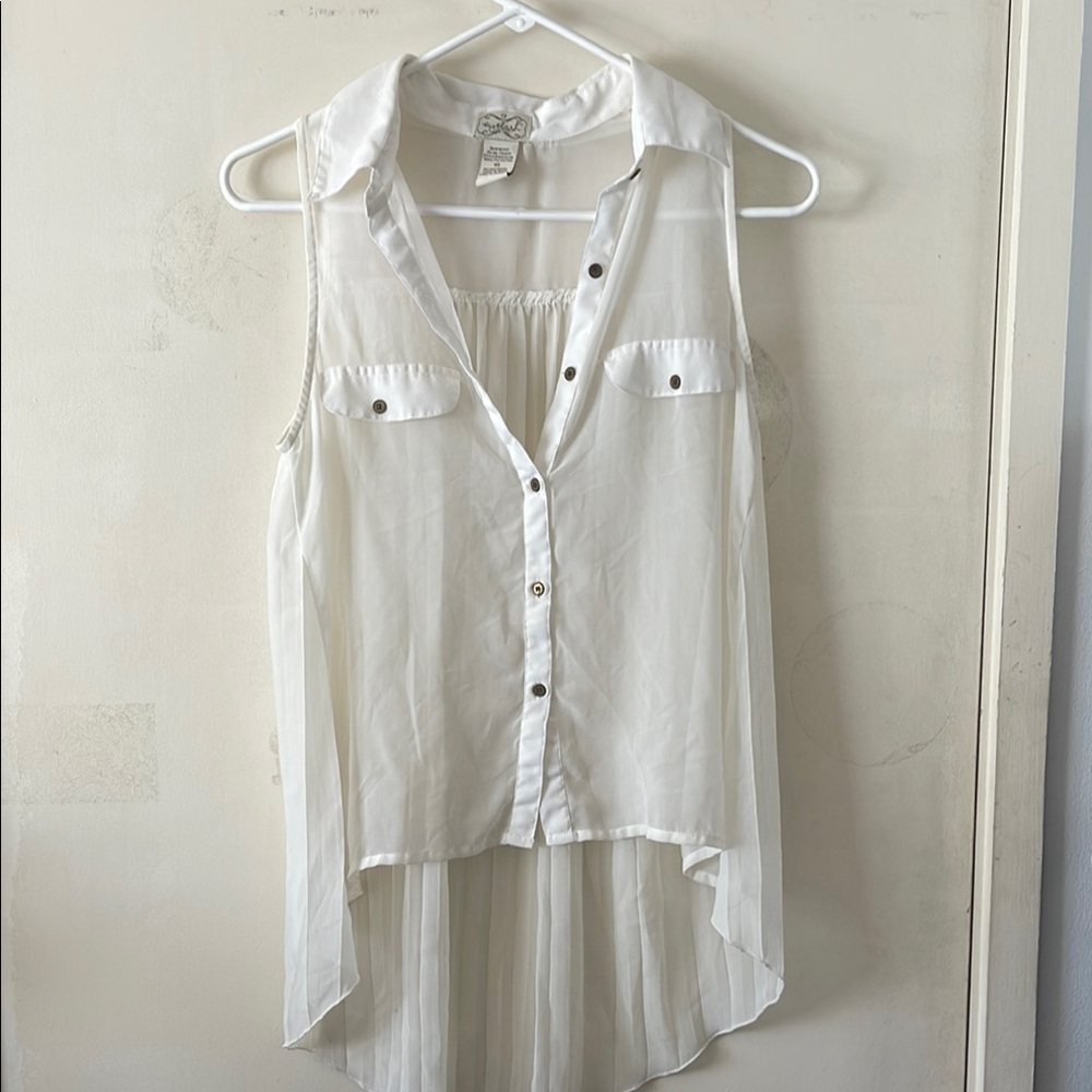 White Sleeveless Button-Up Top